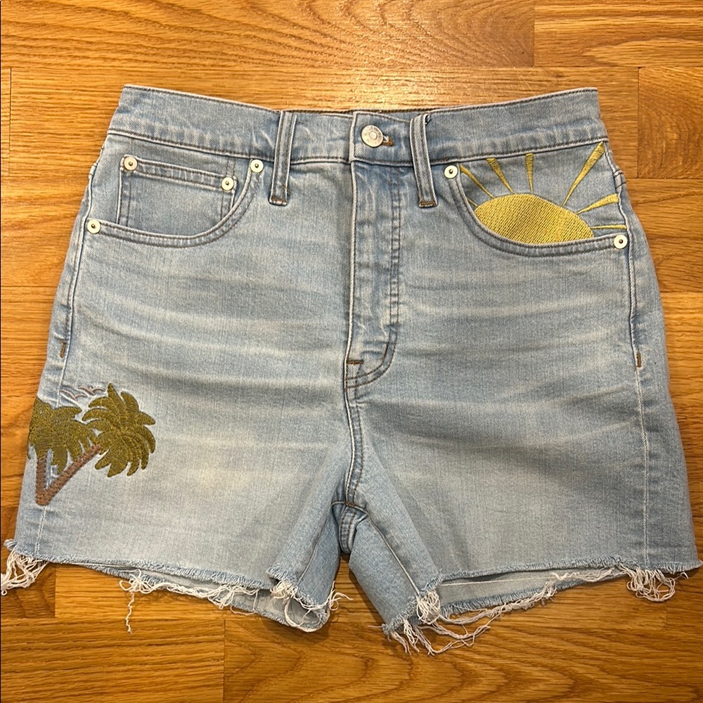 Madewell Embroidered Denim High-Rise Shorts size 27